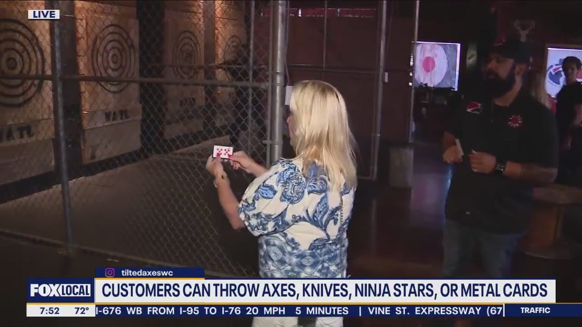 Throw ninja stars, metal cards at this local axe throwing spot